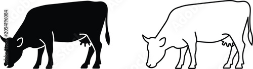 Bild auf Leinwand Grazing cow vector illustration, Grazing cow icon set