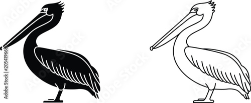 Obraz na płótnie Pelican bird vector illustration, Pelican bird icon set