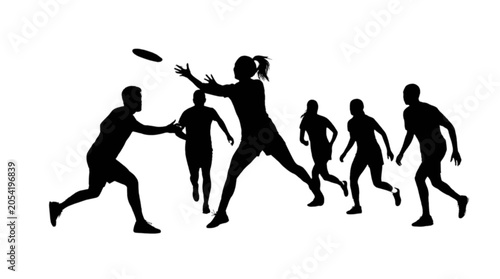 Fotografie Black silhouette of people playing ultimate frisbee