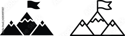 Mountain peak flag vector illustration, Mountain peak flag icon set