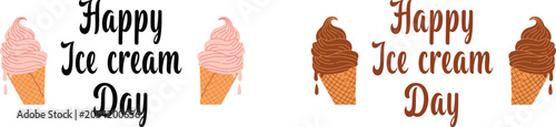 Photography Happy ice cream day celebration graphic with pink and chocolate cones perfect fo