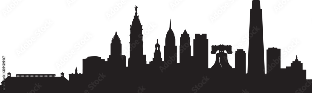 Fototapeta premium Philadelphia skyline silhouette. Vector design. Vector Black silhouettes illustration
