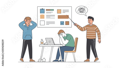 Billede på lærred Stressed office employees dealing with heavy workload and difficult deadline pre