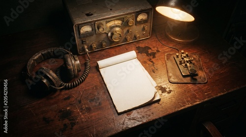 Photos Antique Radio Transceiver With Telegraph Key And Headphones