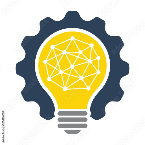 Light bulb with network connections gear background