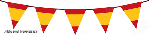 Schilderij op canvas Red and yellow triangular spanish flag buntings, perfect for festive holidays, parties, and showcasing national pride during celebrations