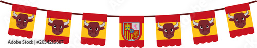 Spanish bull flags bunting for national parade decor, suitable for festive celebrations. Perfect for spanishthemed events and cultural festivities.
