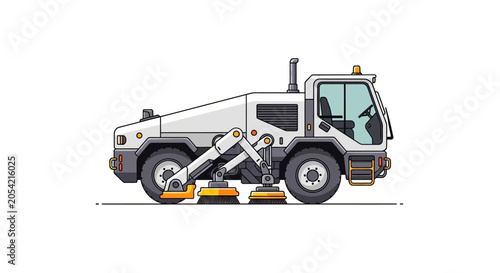 Obraz na płótnie Illustration of a street sweeper vehicle on a white background