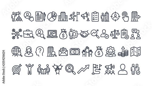 Fotografie Collection of business and finance related icons and symbols on white background