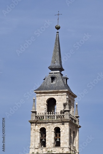 Detail of the bell tower of the Holy and Distinguished Magistral Cathedral of Saints Justus and Pastor in Alcalá de Henares, Spain