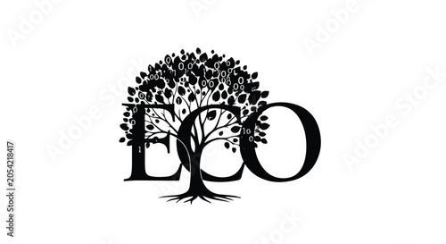 Eco typography features a stylized tree integrated into the bold lettering design.
