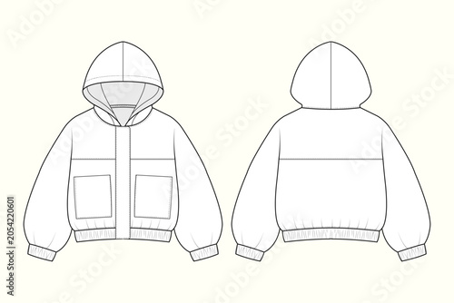 Tablou pe pânză Kids Oversized Hooded Bomber Jacket Technical Flat Sketch