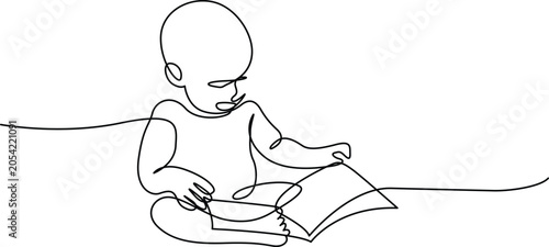 Baby reading a book continuous line art with continuous minimalist learning