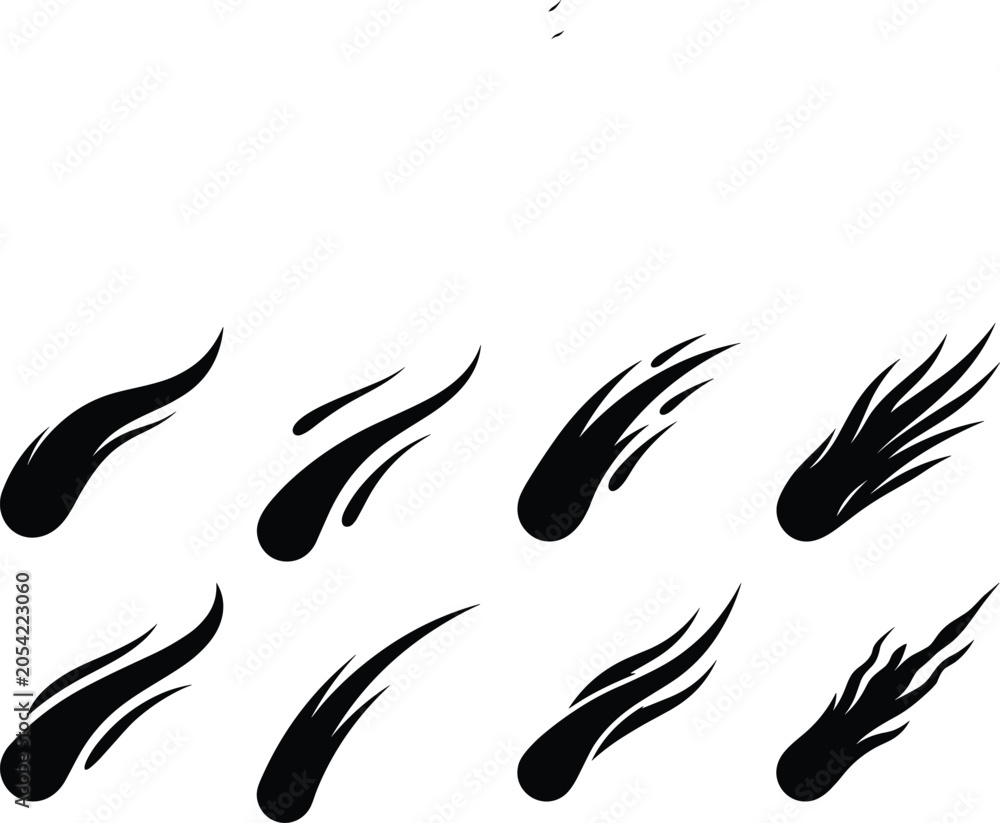 Obraz premium Meteor and Comet Silhouette Collection with Dynamic Fire Trail Shapes