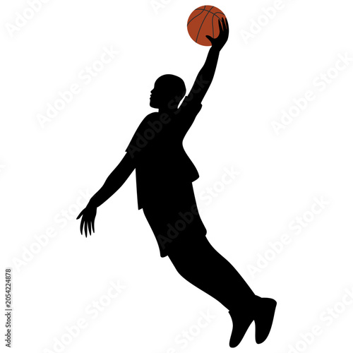 Basketball Player Makes Slam Dunk Illustration Silhouette Vector Illustration Isolated on White Background