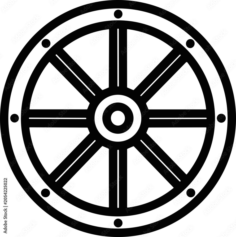 Fototapeta premium Vintage Cart Wheel Icon, Wagon Wheel Graphic, Old Transportation Symbol