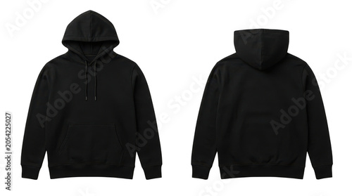 Black hooded sweatshirt front and back isolated on transparent background