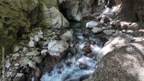 Resurgence of Sammaro River on a sunny summer day. Near Roscigno, in Cilento National Park, Campania, Italy