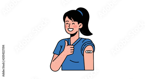 Young man with a vaccination bandage on his arm giving a thumbs-up.