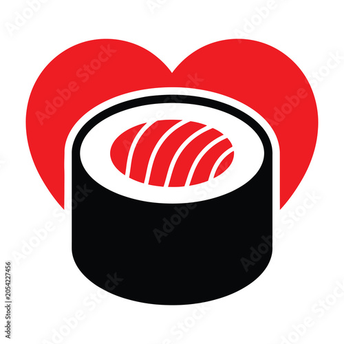Sushi roll with heart shaped background