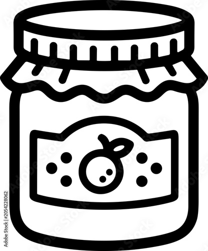 Tableau sur toile Jar of fruit jam with orange icon, simple line art illustration