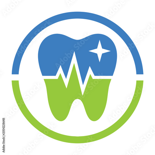 Blue and green tooth logo with white star