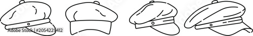 Fotografie Fiddler Cap Icons Set Vector Illustration, Newsboy Cap Fashion Headwear and Vint