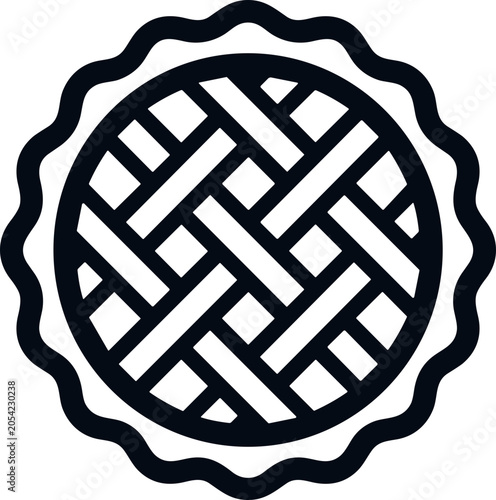 Photos Minimalist black and white icon of a lattice top pie, isolated on white backgrou
