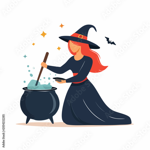 Witch Brewing Potion in Cauldron