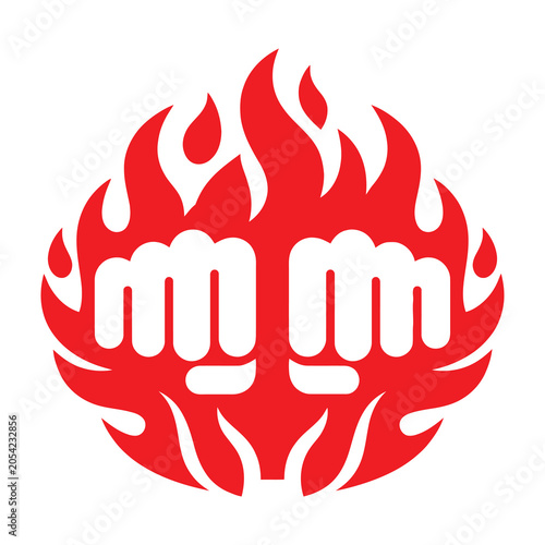 Fists surrounded by flames symbolizing strength and power
