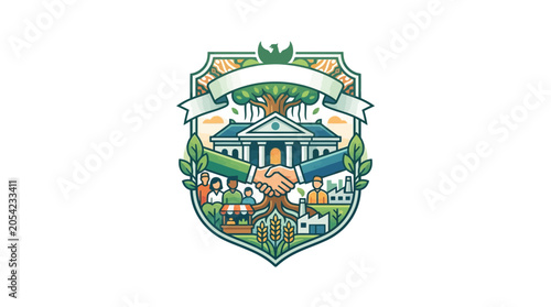 Sustainable Development Emblem: Partnership, Industry, and Community