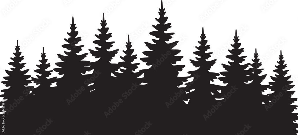Obraz premium Black Pine Trees Silhouette Isolated on White