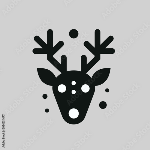 Stylized reindeer head illustration on a gray background