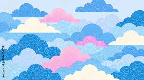 Illustration vectorielle de nuages stylisés aux tons bleus et roses