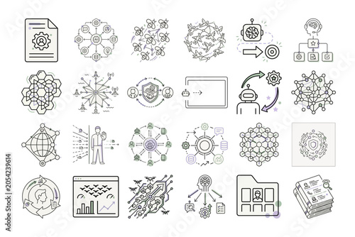 AI Agent 1: Line Art AI Icons for Business or Modern Design Vector Illustrations