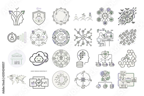 AI Agent 1. **Title:** Modern AI Technology Icons for Business or Line Art Business Process Illustrations.
