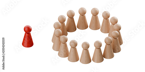 Εκτύπωση καμβά 3d pawn figurines in a group, with one isolated, social exclusion, ostracise, gr