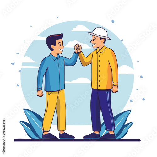 Two Men High Five Flat Illustration