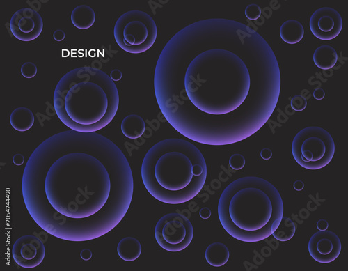 Fotografija Abstract dark background with glowing neon purple and blue concentric circles and fluid spheres