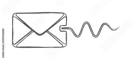 Fotografía Black and white line of an envelope sending a wave signal mail communication