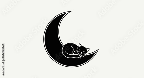 Tableau sur toile Black cat sleeping on crescent moon.