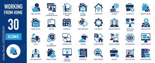 Foto Working from home and remote work icon set