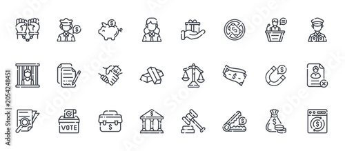 фотографія 24 outline Corruption web icons such as money bag, bank, steal, contract, gift
