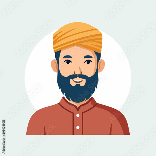 Illustration of a man with a beard and turban