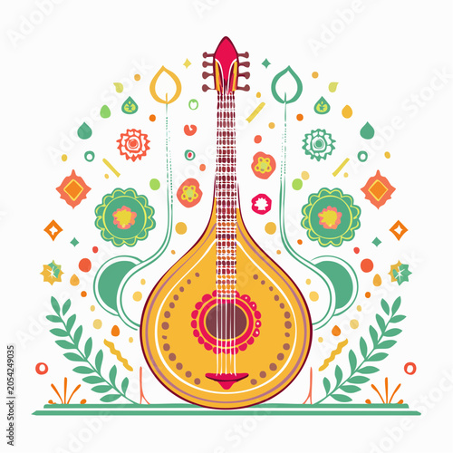 Folk Music Instrument with Floral Decorations