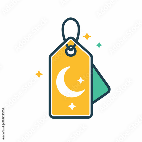 Ramadan Sale Tag with Moon and Stars Icon