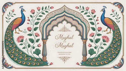 Traditional Mughal flower motif. Mughal wall paintings, botanical floral ethnic motif.
