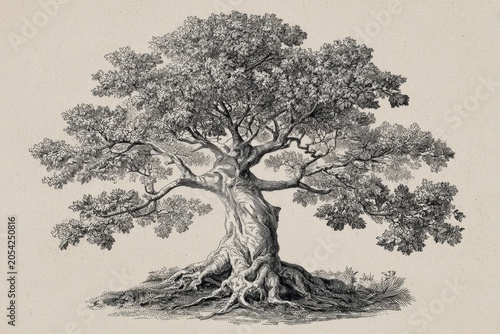 Sycamore Tree â€“ Monochrome 19th-Century Engraving Botanical Illustration