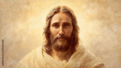 Timeless Christian Banner Featuring a Compassionate Jesus with Halo Light and Gentle Gaze