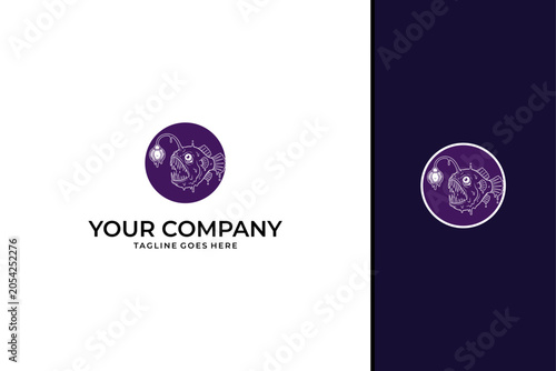 Εκτύπωση καμβά Hand Drawn Deep Sea Anglerfish Mascot Logo Design for Gaming and Seafood Brands
